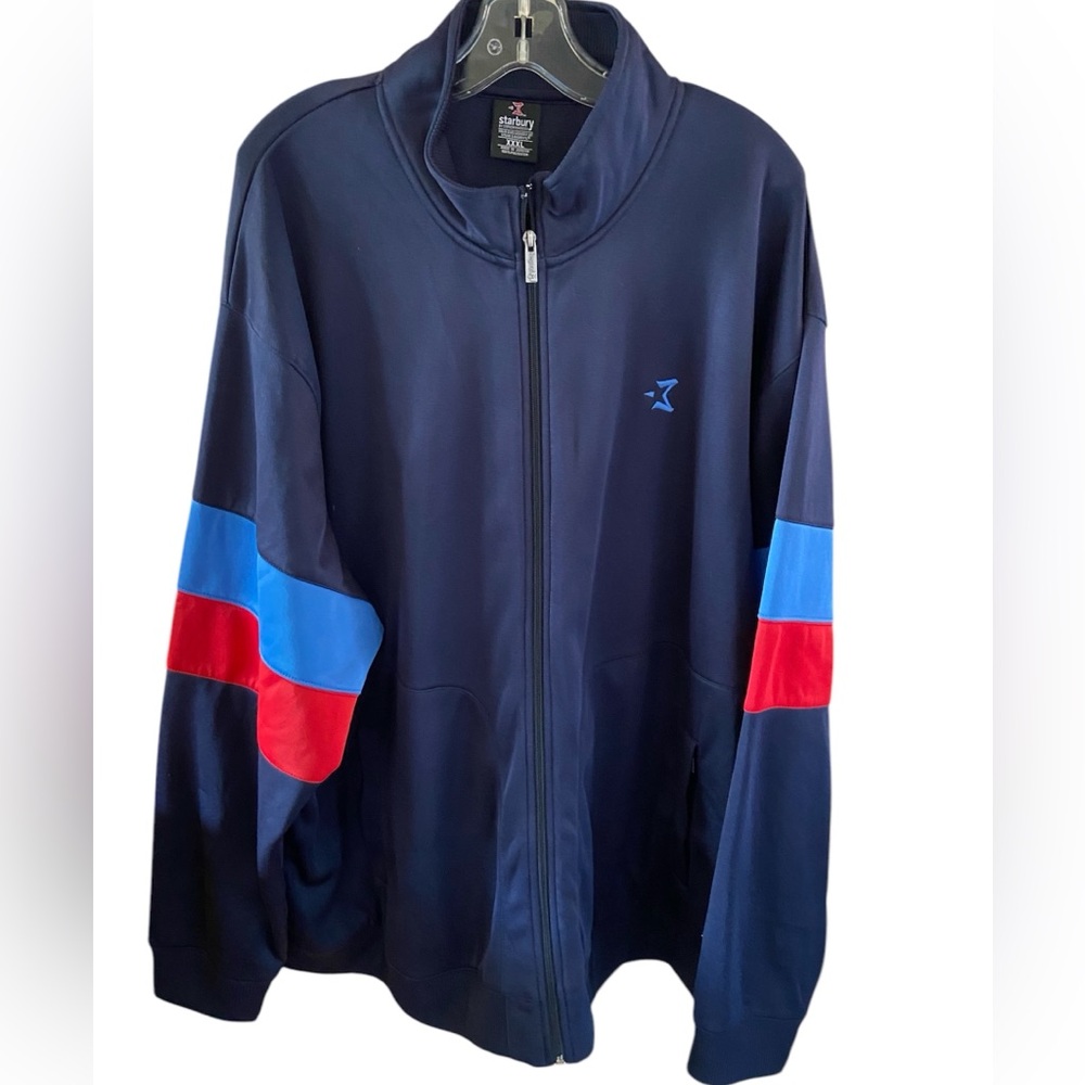VTG Men’s Starbury Y2K zip up track jacket, navy ,light blue and red on sleeves